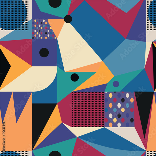 Wallpaper Mural Seamless vector pattern with geometric pattern in trendy colors. Patchwork. Various geometric shapes are randomly arranged. Torontodigital.ca