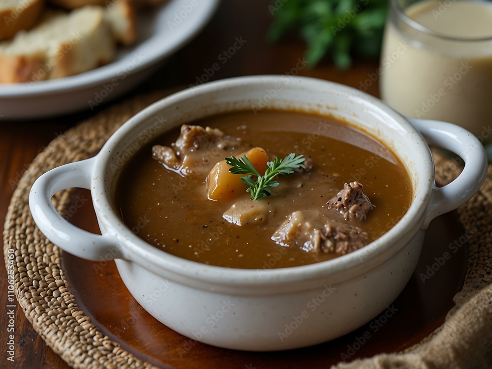 Homemade gravy in a sauce dish. Homemade gravy in a sauce dish.