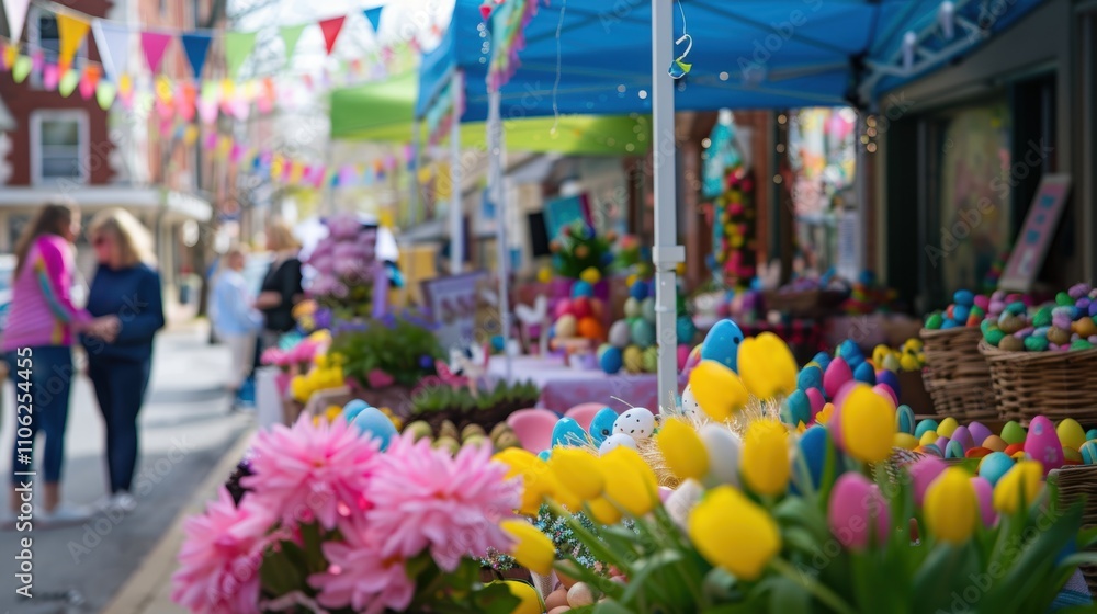 Obraz premium Vibrant Easter Craft Fair with Decorated Booths and Festive Atmosphere for Families
