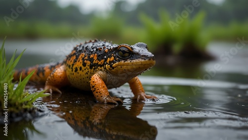 Hong Kong warty newt in a wetland. photo