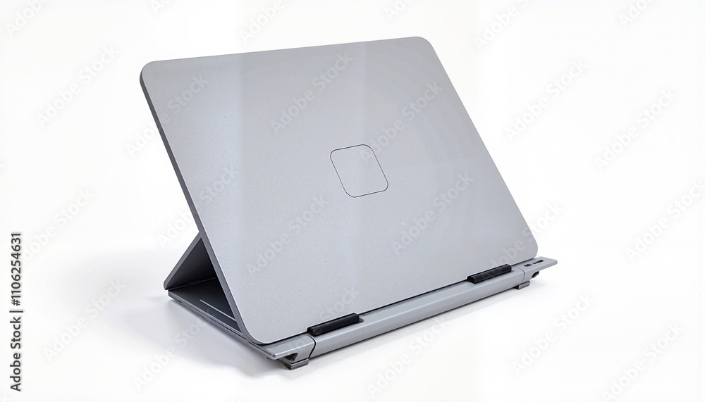 Isolated item on white background in the form of a silver laptop stand
Isolated item on white background in the form of a silver laptop stand