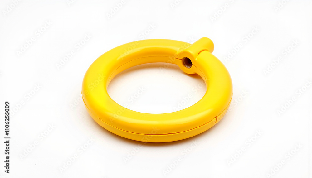 Isolated item on white background in the form of a yellow ring-shaped object
Isolated item on white background in the form of a yellow ring-shaped object