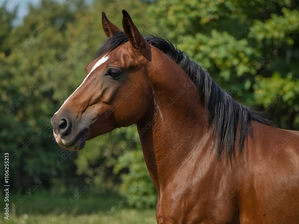 Horse in summer, with a focus on its neck and chestnut. Horse in summer, with a focus on its neck and chestnut.