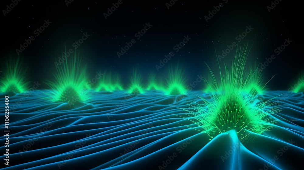 Fototapeta premium Futuristic Fractal Light Energy Wave Illustration in Black and Blue Pattern
