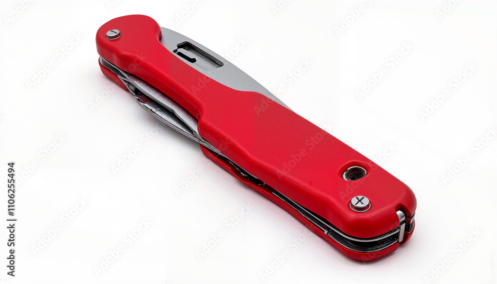 Isolated item on white background in the form of a red folding pocket knife
Isolated item on white background in the form of a red folding pocket knife