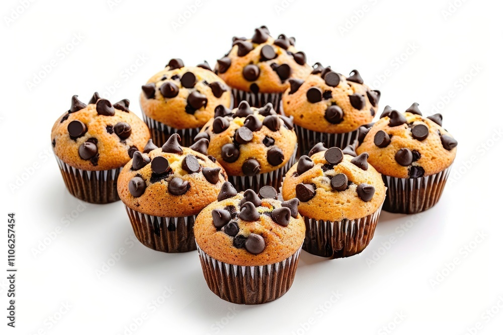Chocolate chip muffins isolated on white background. top view Chocolate chip muffins isolated on white background. top view