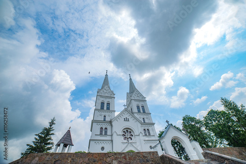 white catholic church. Braslav lakes photo