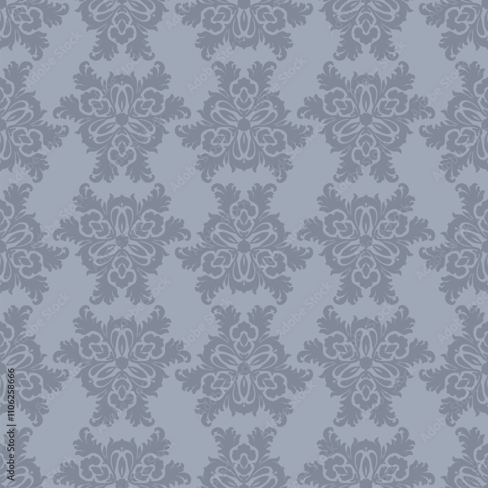 Elegant abstract vector background with curly shapes, swirls, floral elements. Luxury vintage seamless pattern. Ornament texture in damask, baroque, rococo style. Blue gray tones. Repeated design Elegant abstract vector background with curly shapes, swirls, floral elements. Luxury vintage seamless pattern. Ornament texture in damask, baroque, rococo style. Blue gray tones. Repeated design