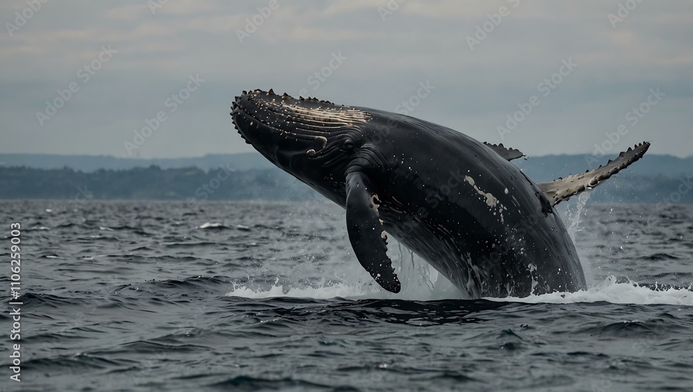 Obraz premium Humpback whale diving, lifting its tail out of the water.