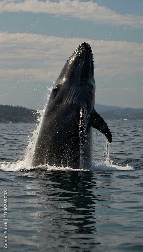 Fototapeta premium Humpback whale breaching the water’s surface.