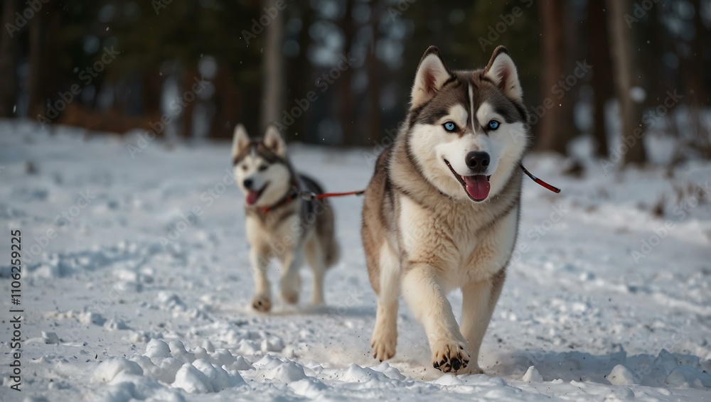 Husky dog walking.