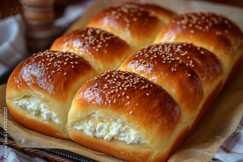 Deliciously baked protein-rich buns with sesame topping ready to be enjoyed