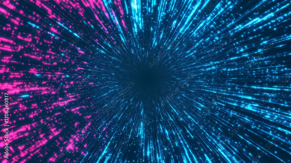 Abstract neon blue and pink laser grid tunnel background, cyberpunk design with glowing lines for digital video wall or virtual reality space Abstract neon blue and pink laser grid tunnel background, cyberpunk design with glowing lines for digital video wall or virtual reality space