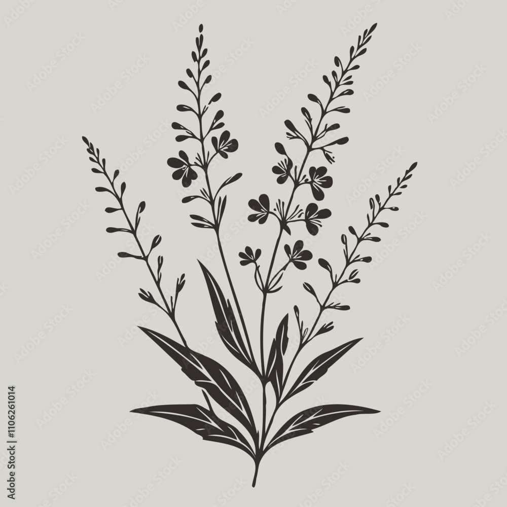 Naklejka premium Hand drawn lavender branch. Vector illustration in doodle style. flowers isolated on white, branch of lavender, flowers vector illustration of exotic flower, black and white flower