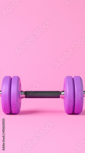 Purple polygonal dumbbell against a simple purple gradient background, showcasing a modern, geometric design that represents fitness and strength in a minimalist style photo