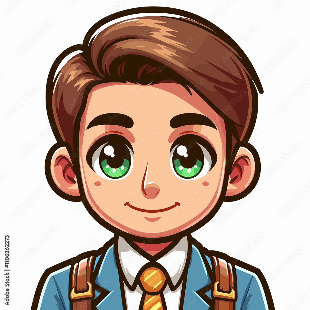 Young boy with a bright smile wearing a school uniform and backpack on a white background Young boy with a bright smile wearing a school uniform and backpack on a white background