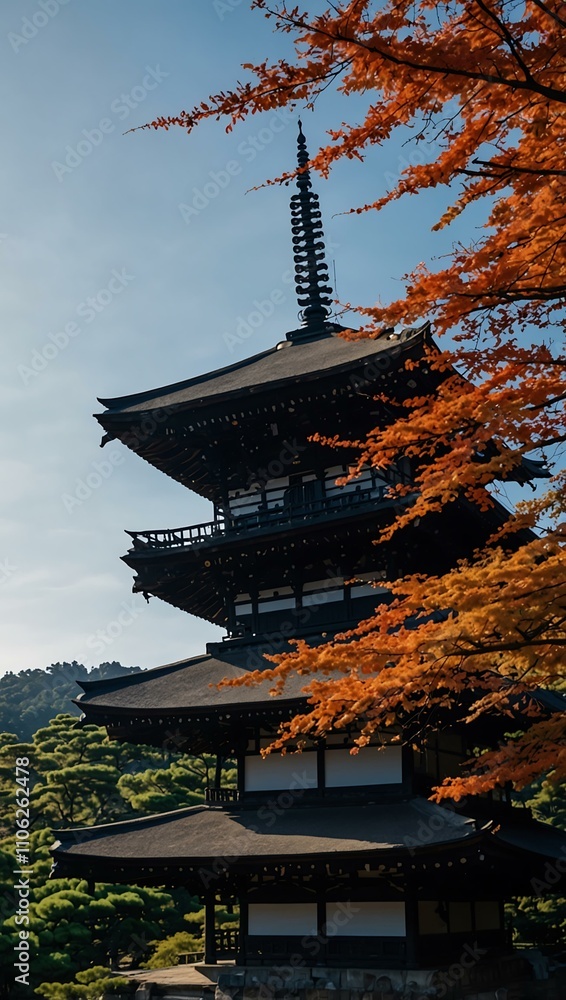 Iconic Hōkan-ji Pagoda silhouette in Kyoto against a blue sky. Iconic Hōkan-ji Pagoda silhouette in Kyoto against a blue sky.