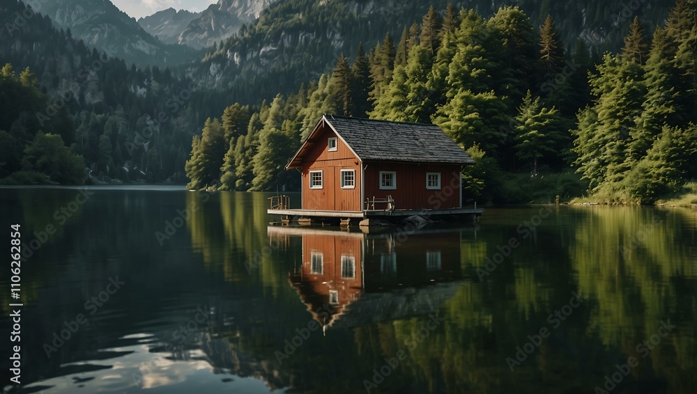 Fototapeta premium Idyllic Bavarian boathouse by a lake.
