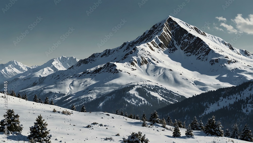Illustration of a snowy mountain scene, isolated on a plain background. Illustration of a snowy mountain scene, isolated on a plain background.