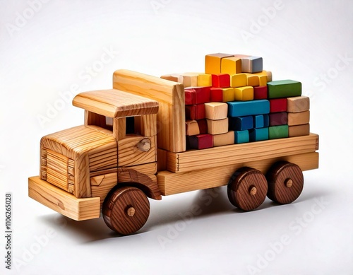 Holzlastwagen mit bunten Klötzen – Spielzeug für kleine Entdecker photo