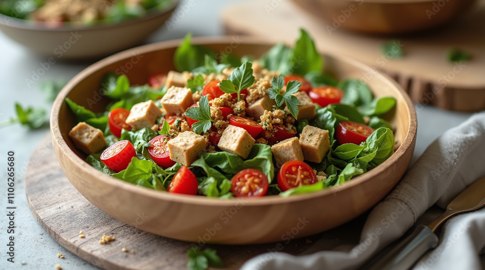 Plant-based Vegetarian Balanced Meal, Vegan Food in Eco-friendly Bowl Plant-based Vegetarian Balanced Meal, Vegan Food in Eco-friendly Bowl
