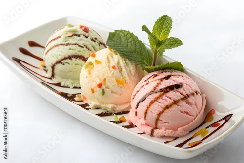 Ice cream on a dish with white background