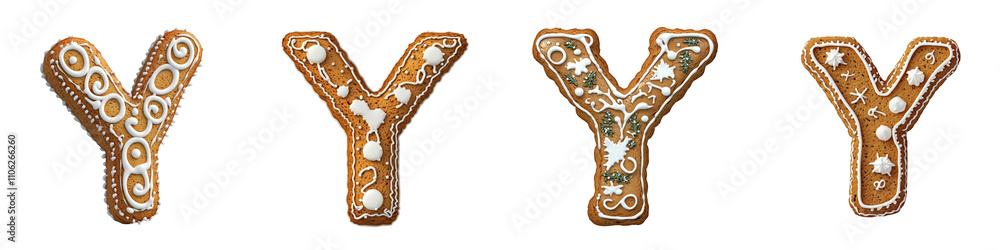 Obraz premium Alphabet Y, made with gingerbread cookie, Logo design, letter, isolated on a transparent background