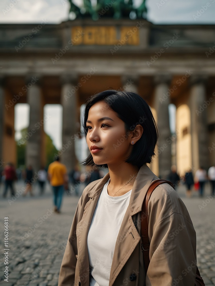 Indonesian woman exploring Berlin streets. Indonesian woman exploring Berlin streets.