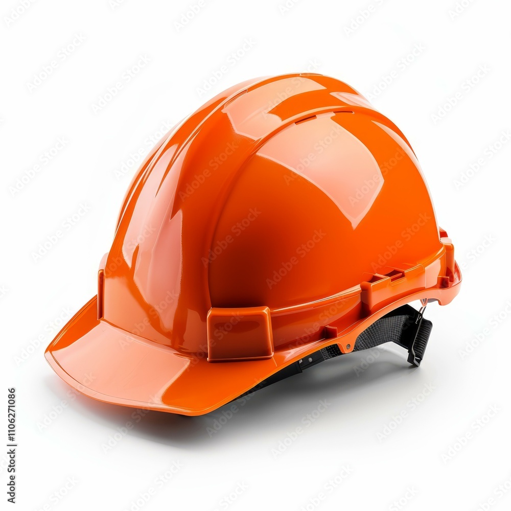 Orange safety helmet protecting construction workers on white background Orange safety helmet protecting construction workers on white background