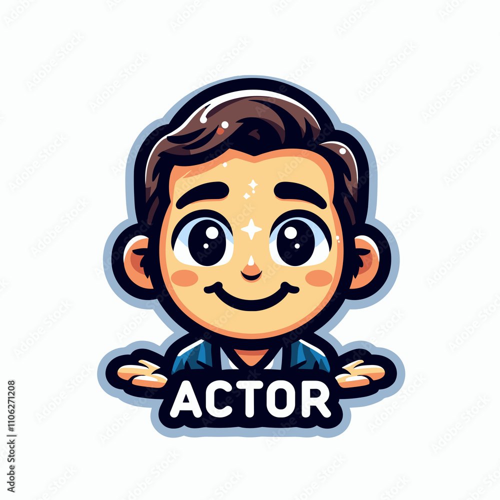 Cheerful cartoon actor boy with an expressive gesture, smiling and showcasing Cheerful cartoon actor boy with an expressive gesture, smiling and showcasing