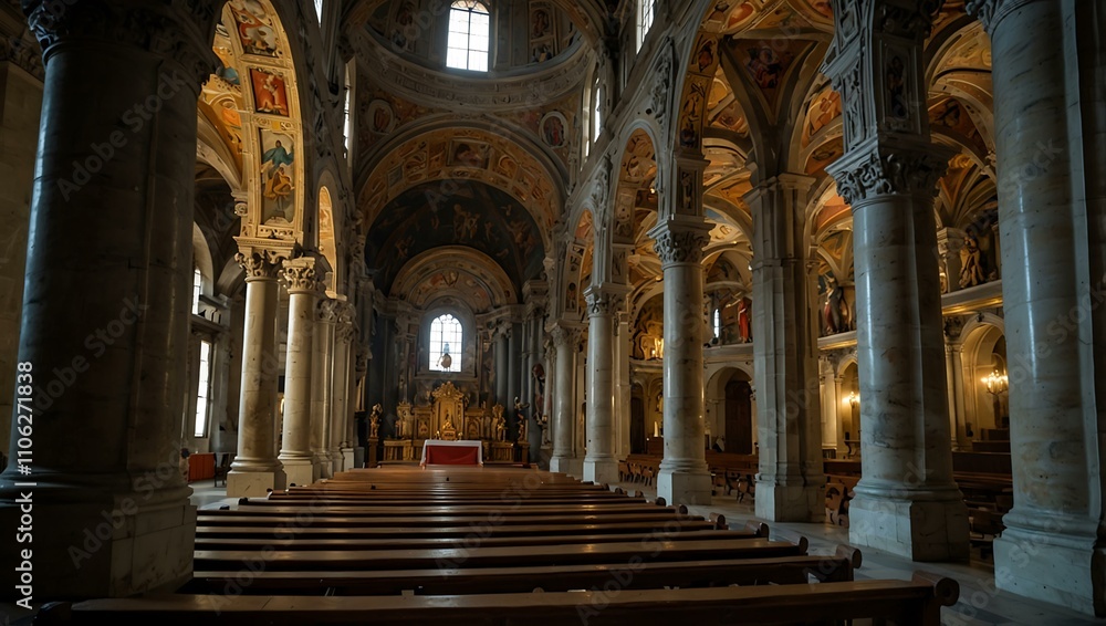 Fototapeta premium Interior of the 16th-century baroque San Siro Basilica.