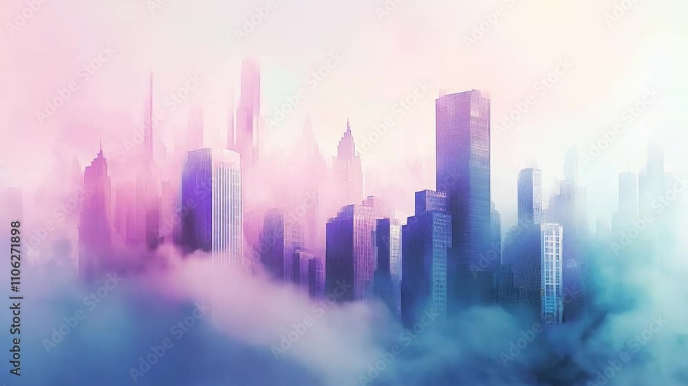 Abstract cityscape blending pastel colors and fog in a vibrant urban environment Abstract cityscape blending pastel colors and fog in a vibrant urban environment