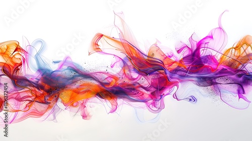 An abstract depiction of a particle collision with vibrant trails, floating on a white background