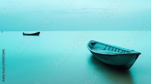 Two boats rest on a serene, turquoise sea under a calm sky, AI photo