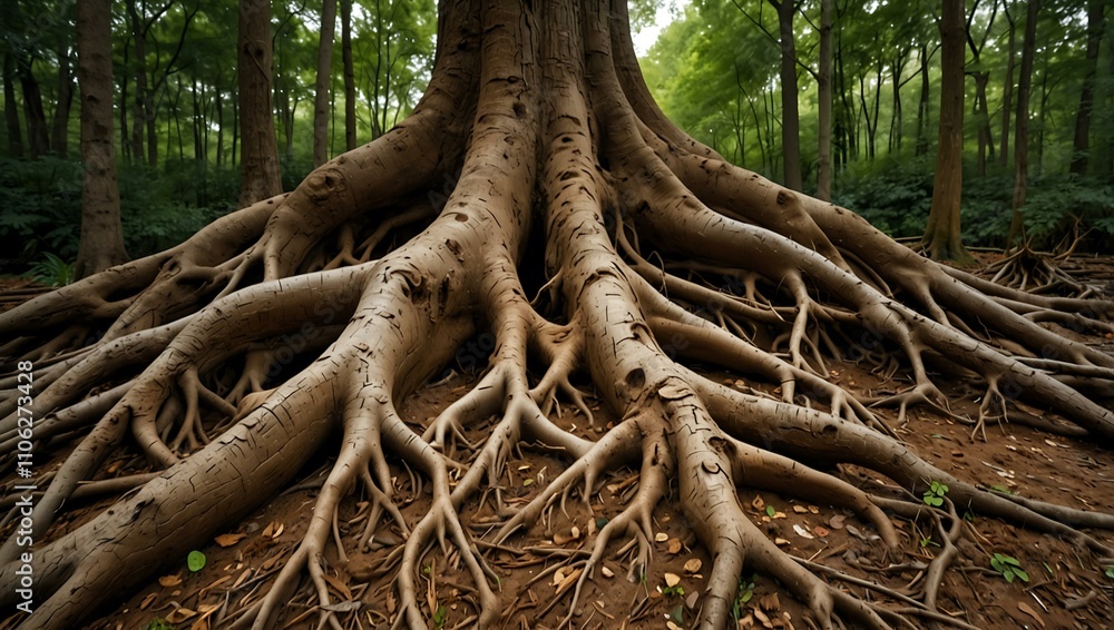 Intricate tree roots spreading outward, symbolizing nature's foundation. Intricate tree roots spreading outward, symbolizing nature's foundation.