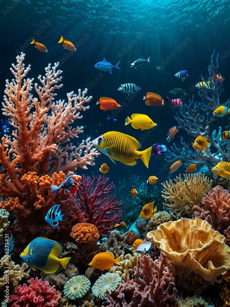 Fototapeta premium Intricate underwater scene filled with colorful sea life.