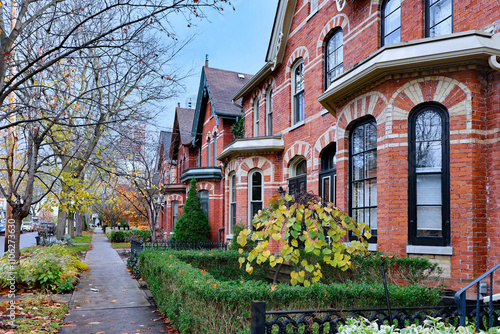 Photography Street of old Victorian style houses with gables