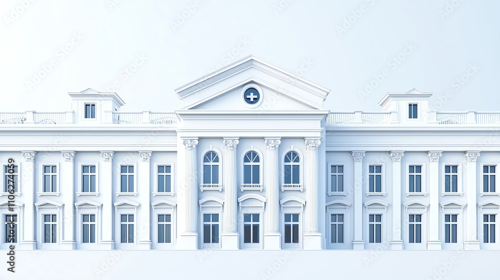 A stunning white architectural facade showcasing classical design elements with elegant columns and intricate detailing, perfect for themes of elegance and historical significance. A stunning white architectural facade showcasing classical design elements with elegant columns and intricate detailing, perfect for themes of elegance and historical significance.