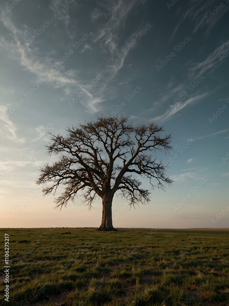 Isolated tree standing alone in a vast landscape.