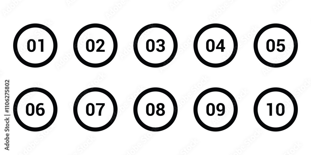 bullet points icons set in line style simple round numbers in flat style set of 1 to 10 numbers sign simple black symbols for UI apps and websites vector illustration bullet points icons set in line style simple round numbers in flat style set of 1 to 10 numbers sign simple black symbols for UI apps and websites vector illustration
