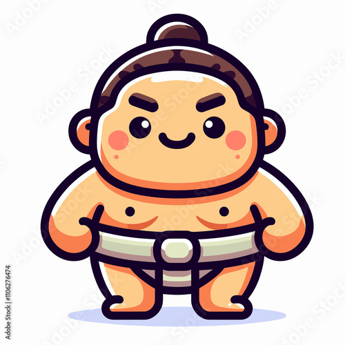 Confident cartoon sumo wrestler character standing determinedly on a light background with copy space