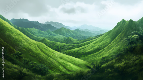 The verdant green landscape of hawaii. Verdant. Illustration