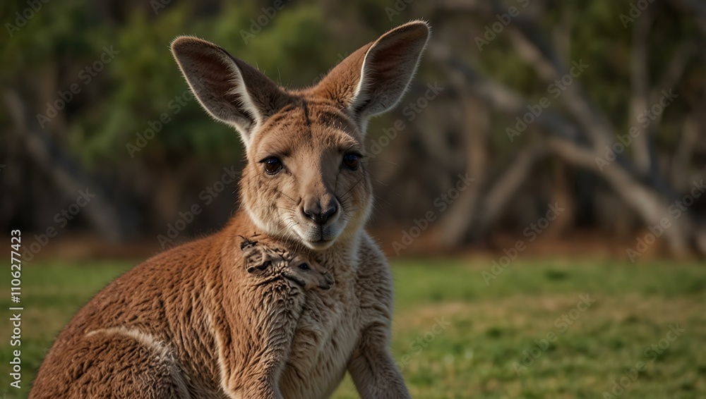 Fototapeta premium Joey kangaroo clinging to mother’s ear for affection.