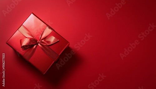 luxury single red gift box isolated on a red background with copy space present for christmas or valentine s day photo