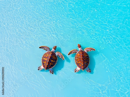 A close-up of small green turtles swimming in a nursery at Batu Feringghi. photo