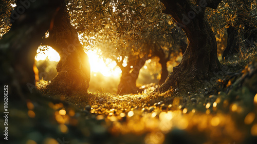 Sunlit Olive Grove and Ancient Trees