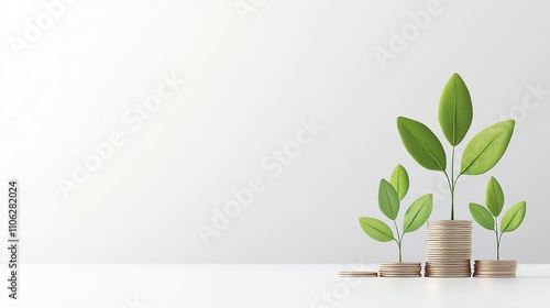 Green plants growing from coins, symbolizing growth, finance, and sustainability. Ideal for concepts related to investments, eco-friendly practices, and personal finance.