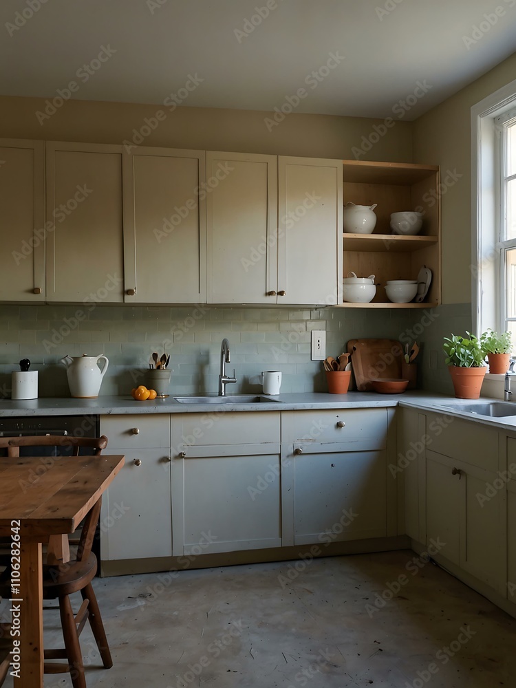 Fototapeta premium Kitchen with an empty wall in front.