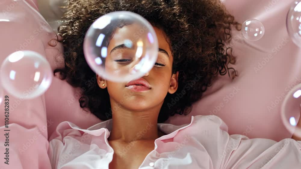 Peaceful child with bubbles: serene play and tranquility in slow motion