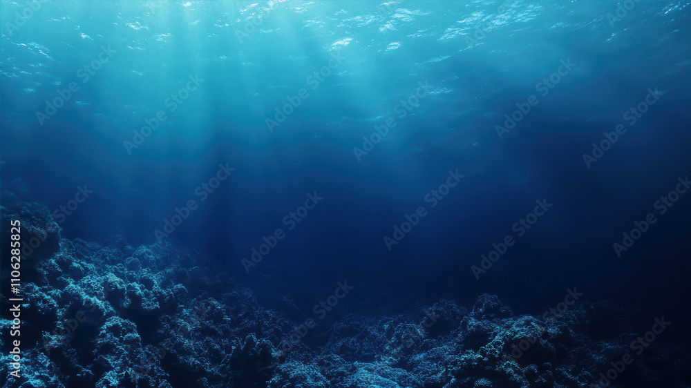 Fototapeta premium Beneath the Waves: Exploring the Depths of Tranquil Blue Waters in a Serene Underwater World